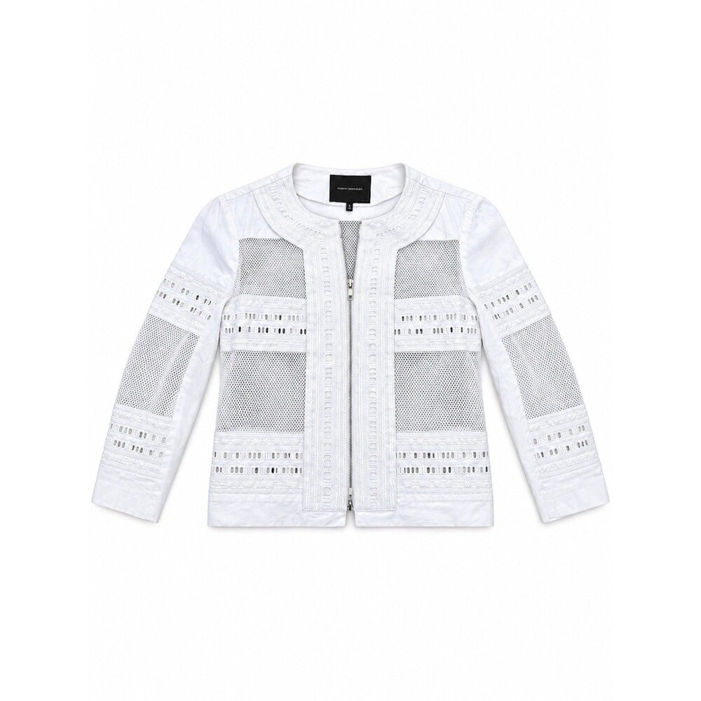 Robert Rodriguez White Cotton Mesh Embroidered Cropped Jacket Size 8